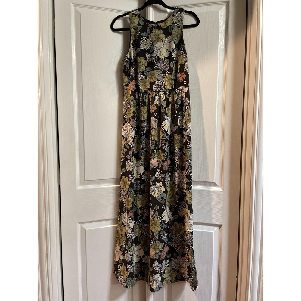 LOFT Outlet Dress Womens 4 Black Floral‎ Sleeveless Maxi A-Line Lined Back Zip